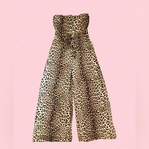Aakaa Strapless Leopard-Print Wide-Leg Jumpsuit - Tan & Black